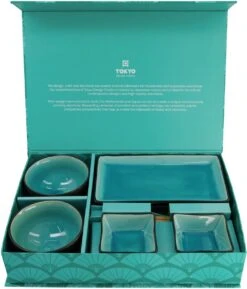 Tokyo Design Studio Glassy Turquoise Sushi Servies - 8 Delig - 2 Persoons