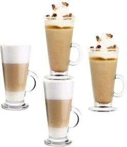 Luxe Latte Macchiato Glazen - Irish Coffee Glazen - 4 Stuks - Met Handvat - 280ml