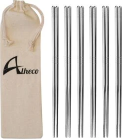 Alheco 6 Paar Koreaanse Chopsticks - Eetstokjes - Metaal / RVS - Zilver