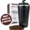 Nimma® Thermosbeker - 510 Ml - Koffiemok / Koffiebeker To Go - Travel Mug - Voor In De Auto - Rvs - Incl. E-Kookboek - Zwart