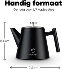 Vatten® - Premium RVS Theepot - Incl. RVS Theefilter - 1L - Zwart - Dubbelwandig -Huishoudelijk Serviesgoed 1077x1200 2