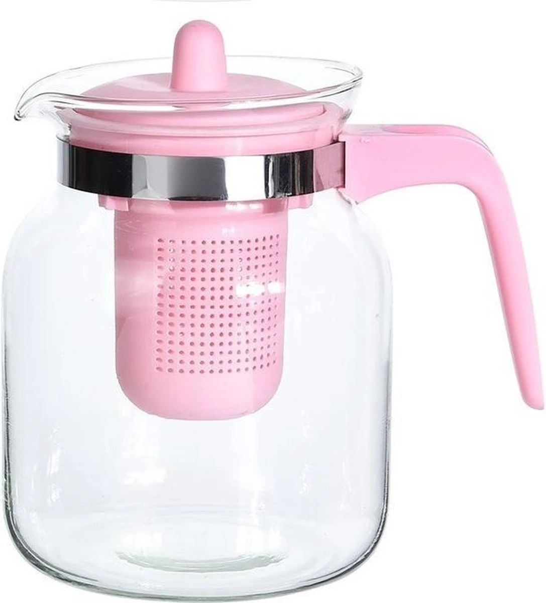 Merkloos Glazen Theepot Met Roze Filter - 1,5 L 1 Merkloos Glazen Theepot Met Roze Filter - 1,5 L