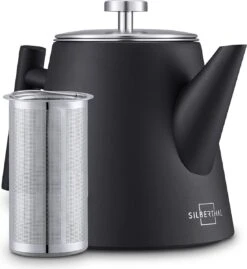 Silberthal - Theepot Met Filter - 1 L - RVS Dubbelwandig - Zwart - Cadeau