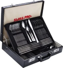 Swiss Pro+ Bestekset In Koffer-72 Delig-12 Persoons-Zwitsers Kwaliteit-Complete Set-100% Roestvrijstaal-Modern Gold