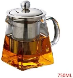 WiseGoods Premium Theekan Met Infuser - Vierkante Glazen Theepot - Hittebestendig - Losse Koffie Pot - RVS - Filter - 750 Ml