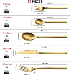 Cadeau 30-delige Gouden Zilverwerk Set Bestekset, Velaze 18/10 Roestvrijstalen Gebruiksvoorwerpen Service Voor 6 Personen Inclusief Dinerlepel, Diner Vork, Diner Mes, Dessertvork En Theelepel, Spiegel Gepolijst Ontwerp -Huishoudelijk Serviesgoed 1125x1200