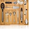 ACAZA Uitschuifbare Bestekbak In Bamboe Hout, Besteklade Met 7 Tot 9 Vakken, Ladeverdeler, Opbergbak, Bestekcassette, Verstelbaar