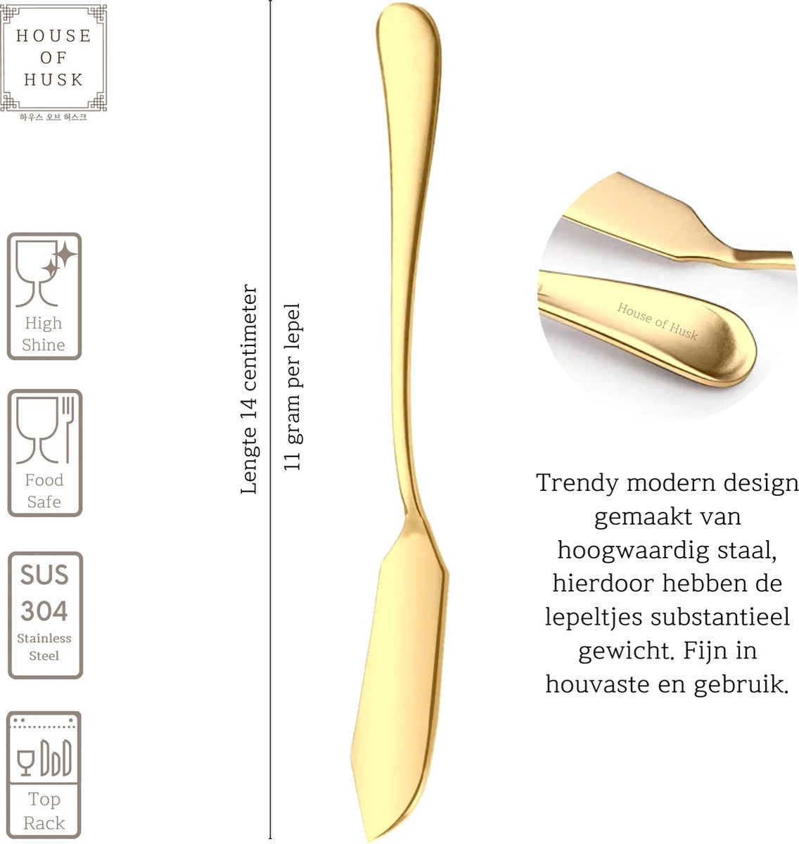 House Of Husk Botermesjes Set - Goud - RVS - Botermes - Smeermessen - Tapas Mesjes - 6 Stuks 2 House Of Husk Botermesjes Set - Goud - RVS - Botermes - Smeermessen - Tapas Mesjes - 6 Stuks - Afbeelding 2