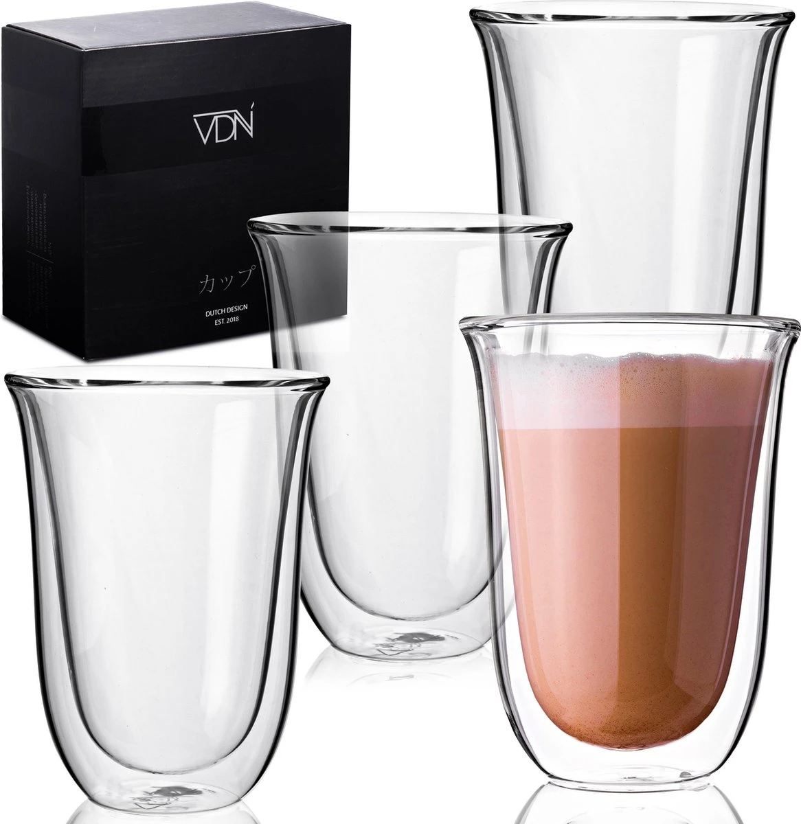 VDN Dubbelwandige Koffieglazen Theeglazen - 300 ML Mokken - Set Van 4 Handgeblazen Cappuccino Latte Macchiato Glazen Dubbelwandig 1 VDN Dubbelwandige Koffieglazen Theeglazen - 300 ML Mokken - Set Van 4 Handgeblazen Cappuccino Latte Macchiato Glazen Dubbelwandig