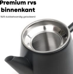 Vatten® - Premium RVS Theepot - Incl. RVS Theefilter - 1L - Zwart - Dubbelwandig -Huishoudelijk Serviesgoed 1175x1200
