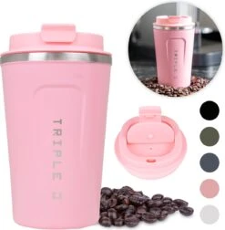 Triple J® Koffiebeker To Go - Thermosbeker - BPA & Lekvrij - 380ml - Roze