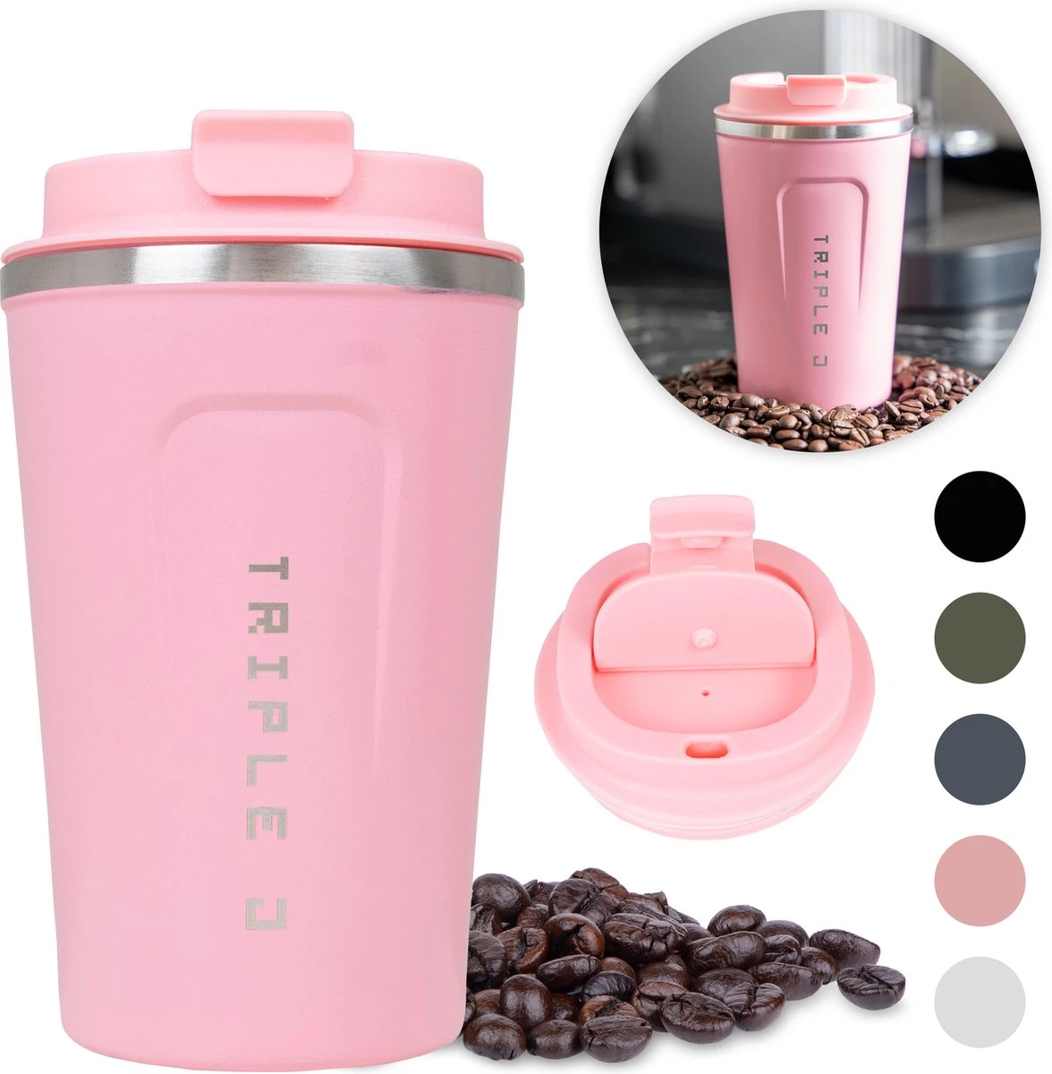 Triple J® Koffiebeker To Go - Thermosbeker - BPA & Lekvrij - 380ml - Roze 1 Triple J® Koffiebeker To Go - Thermosbeker - BPA & Lekvrij - 380ml - Roze