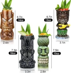 Tiki-mokken Glazen Tiki-mok Voor Cocktails, Set Van 4 Grote Keramische Tropische Bekers, Hawaïaanse Tiki-feestjes, Creatieve Cocktailglazen Voor Drankjes, Drinkgerei Voor Bar, Hoogwaardig Tropisch Exotisch Leuk Bargerei, 4 Stuks, Als Cadeau -Huishoudelijk Serviesgoed 1177x1200 5