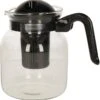 Merkloos Glazen Transparante Theepot 1.5 L Met Zwart Filter - Thee Drinken - Thee Serveren - Theepotten Met Filters