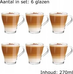 Koffieglas - Theeglazen – Cappuccino Glazen - Latte Macchiato Glazen - 270ML - Set Van 6 -Huishoudelijk Serviesgoed 1185x1200 5