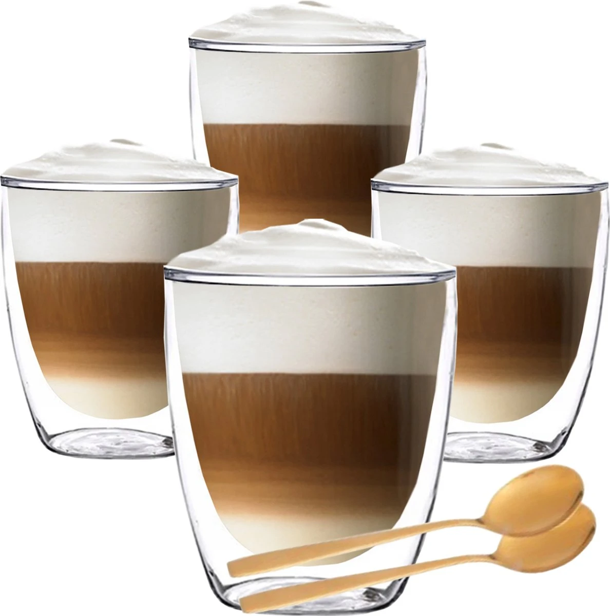Dubbelwandige Koffieglazen - Cappuccino Glazen - Dubbelwandige Theeglazen - 300ML - 4x - Gratis Lepels 1 Dubbelwandige Koffieglazen - Cappuccino Glazen - Dubbelwandige Theeglazen - 300ML - 4x - Gratis Lepels