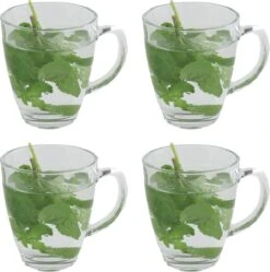 Orange85 Theeglazen Met Oor - 4 Stuks - 350 Ml - Groot Formaat - Transparant - Theekopjes