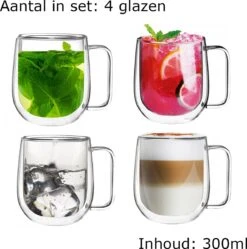 Dubbelwandige Koffieglazen Met Oor - Cappuccino Glazen - Dubbelwandige Theeglazen - 300 ML - 4 Stuks -Huishoudelijk Serviesgoed 1191x1200 3