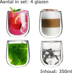 Luxe Dubbelwandige Koffieglazen - Cappuccino Glazen - Dubbelwandige Theeglazen - 350 ML - 4 Stuks -Huishoudelijk Serviesgoed 1191x1200 4