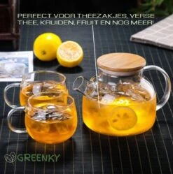 GREENKY Glazen Theepot Met Filter En Bamboe Deksel- Theekan - Duurzaam - Filter - Theehouder - Theeglas - Fruitkan - Schenkkan - Teapot - 1Liter - 1000ml -Huishoudelijk Serviesgoed 1191x1200 9