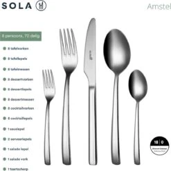 Sola Bestekset Amstel - Economy - 8 Persoons - 70 Delig - Zilver Chroomstaal 18/0 - RVS -Huishoudelijk Serviesgoed 1193x1200 1