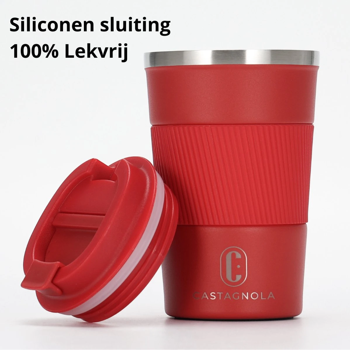 Castagnola Design RVS Koffiebeker To Go - Rood - 380ml - Thermosbeker - Theebeker 3 Castagnola Design RVS Koffiebeker To Go - Rood - 380ml - Thermosbeker - Theebeker - Afbeelding 3