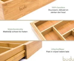 Budu Uitschuifbare Bamboe Bestekbak #33,5 (33,5 Cm Diep) - Bestekcassette Hout - Besteklade - 33,5 X 28 - 45 Cm - 5/7 Vakken -Huishoudelijk Serviesgoed 1200x1000 5