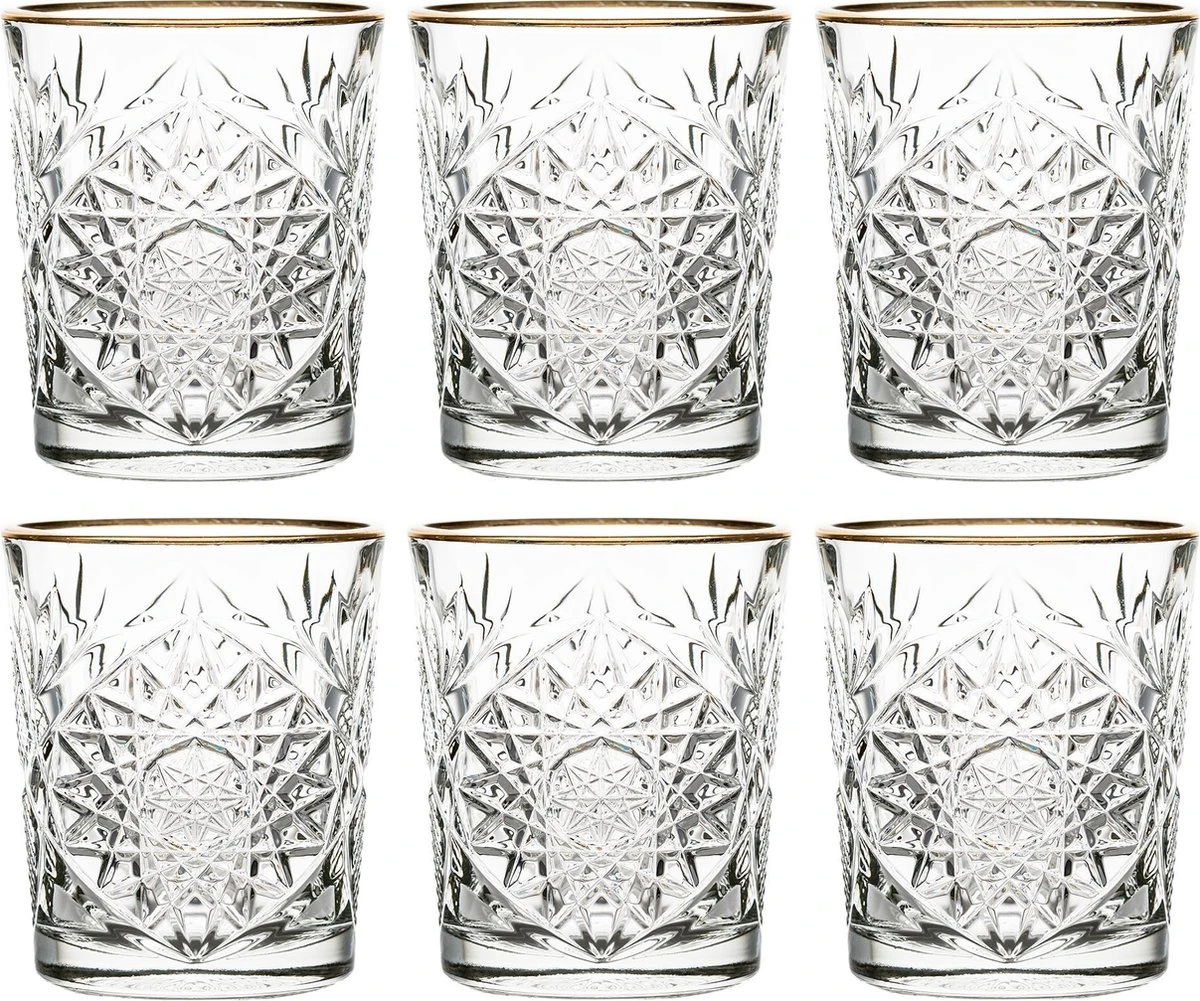 Libbey Hobstar Drinkglas Gold – 355 Ml / 35,5 Cl - 6 Stuks - Vintage Design - Hoge Kwaliteit - Gouden Rand 1 Libbey Hobstar Drinkglas Gold – 355 Ml / 35,5 Cl - 6 Stuks - Vintage Design - Hoge Kwaliteit - Gouden Rand