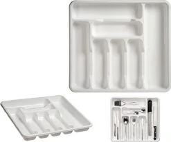 Kunststof Bestekbak/bestekhouder 7-vaks Wit 42 X 39 Cm - Keukenlade/besteklade Inzetbakken -Huishoudelijk Serviesgoed 1200x1001