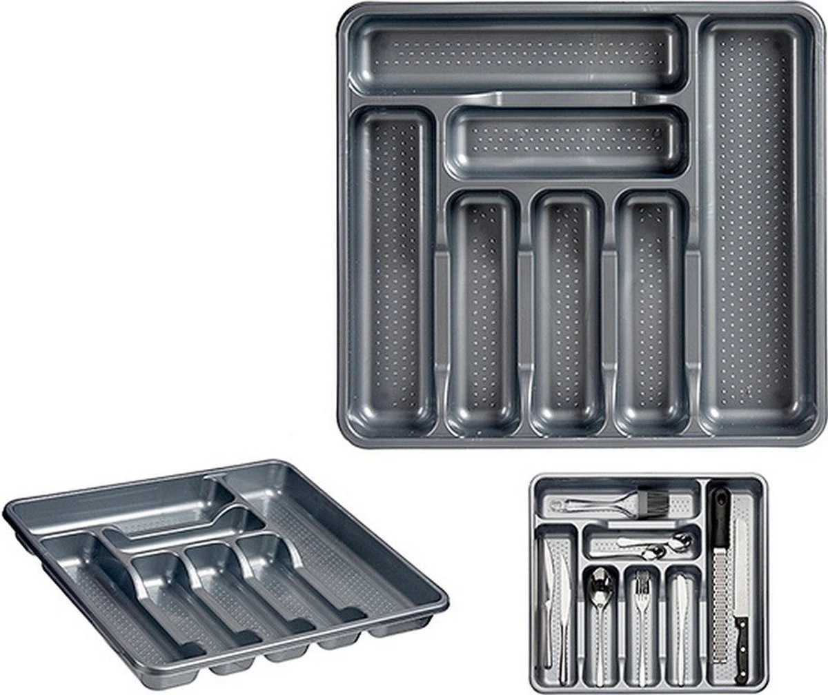 Kunststof Bestekbak/bestekhouder 7-vaks Grijs 42 X 39 Cm - Keukenlade/besteklade Inzetbakken 4 Kunststof Bestekbak/bestekhouder 7-vaks Grijs 42 X 39 Cm - Keukenlade/besteklade Inzetbakken - Afbeelding 4