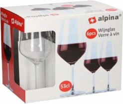 Alpina Rode Wijnglazen - 530 Ml - Hoogte 22 Cm - 6 Stuks -Huishoudelijk Serviesgoed 1200x1010