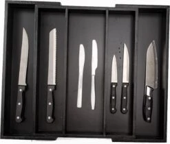 Merkloos Decopatent® Uitschuifbaar Bestekbak - Besteklade - 3 Vaks -> Uitschuifbaar Naar 5 Vakken - Bestekbakken Organizer - Bamboe - Zwart -Huishoudelijk Serviesgoed 1200x1020 1