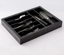 Merkloos Decopatent® Uitschuifbaar Bestekbak - Besteklade - 7 Vaks -> Uitschuifbaar Naar 9 Vakken - Bestekbakken Organizer - Bamboe - Zwart -Huishoudelijk Serviesgoed 1200x1022