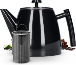 Vaja® Theepot Juliette Met Filter - Dubbelwandig -Theekan 1.0L - Glimmend Zwart -Huishoudelijk Serviesgoed 1200x1024 1