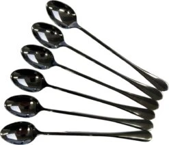 Merkloos Latte Macchiato Lepels – RVS Lange Yoghurt, Dessert Of Koffie Lepeltjes – Set Van 6 Stuks - Zwart