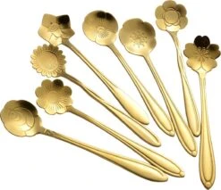 Fako Bijoux® - Bloemen Lepels Set - Theelepel / Koffielepel - 12cm - Goud - 8 Stuks -Huishoudelijk Serviesgoed 1200x1034 2