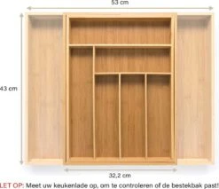 Budu Uitschuifbare Bamboe Bestekbak #43 (43 Cm Diep) - Bestekcassette Hout - Besteklade - 43 X 32,2 - 53 Cm - 6/8 Vakken -Huishoudelijk Serviesgoed 1200x1036