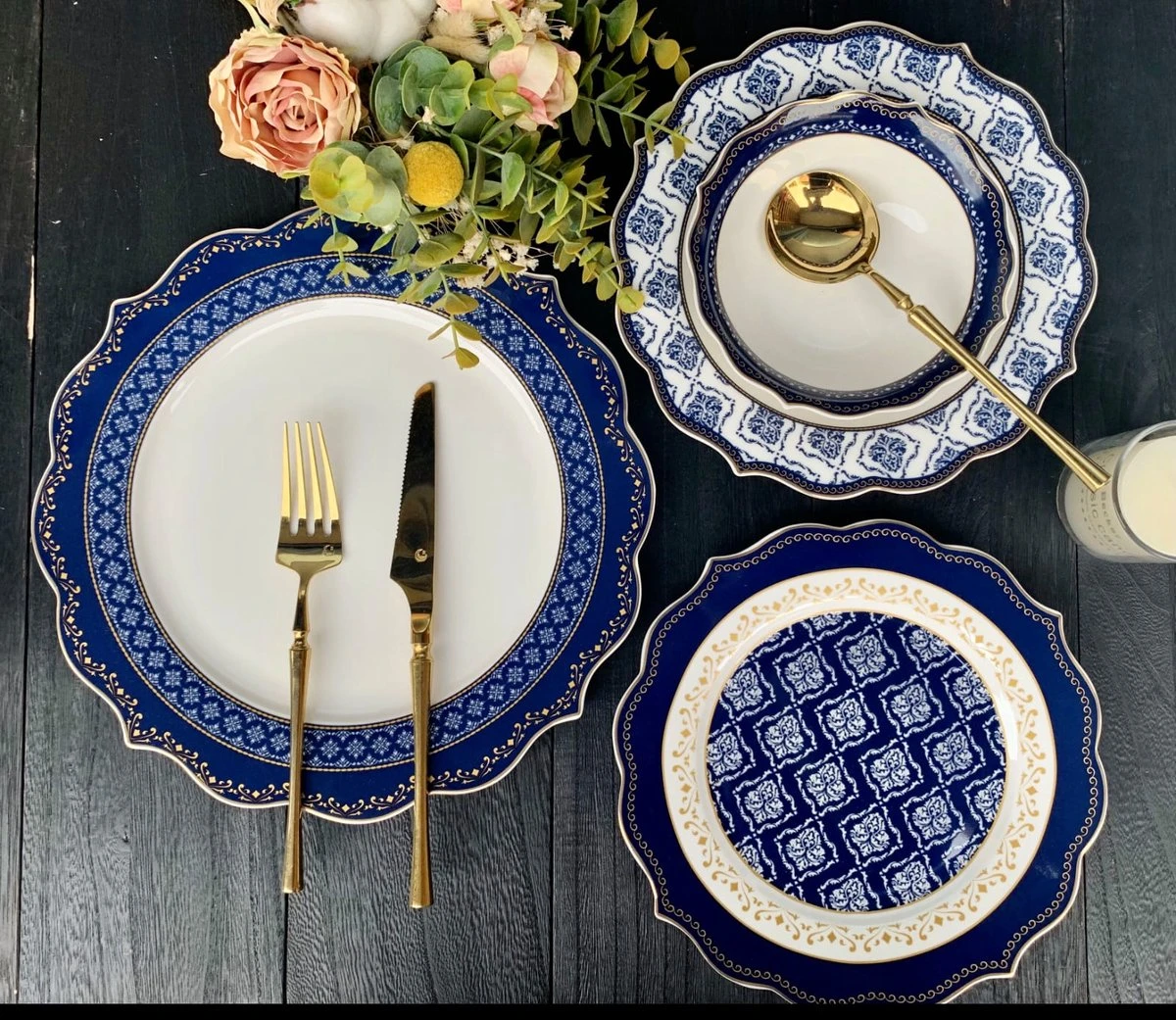 Selinex Porselein Serviesset Barok Blauw 25-delig 2 Selinex Porselein Serviesset Barok Blauw 25-delig - Afbeelding 2