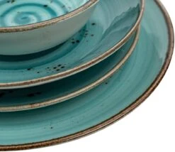 Serviesset 24-delig Van Porselein Voor 6 Personen | Diepe Soepborden, Platte Eetborden, Dessertborden En Schalen | Hoogwaardig Modern Vintage Tafelservies Combiservies | Turquoise