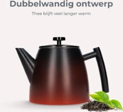 Vaja® Camille Theepot Zwart Met Filter - 1 Liter - RVS - Dubbelwanding -Huishoudelijk Serviesgoed 1200x1099 3