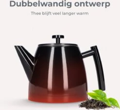 Vaja® Theepot Juliette Met Filter - Dubbelwandig -Theekan 1.0L - Glimmend Zwart -Huishoudelijk Serviesgoed 1200x1099 5