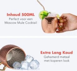 KitchenBrothers Moscow Mule Bekers - Met Rietjes - 4 Stuks - Verkoperd - 500ML -Huishoudelijk Serviesgoed 1200x1108 1