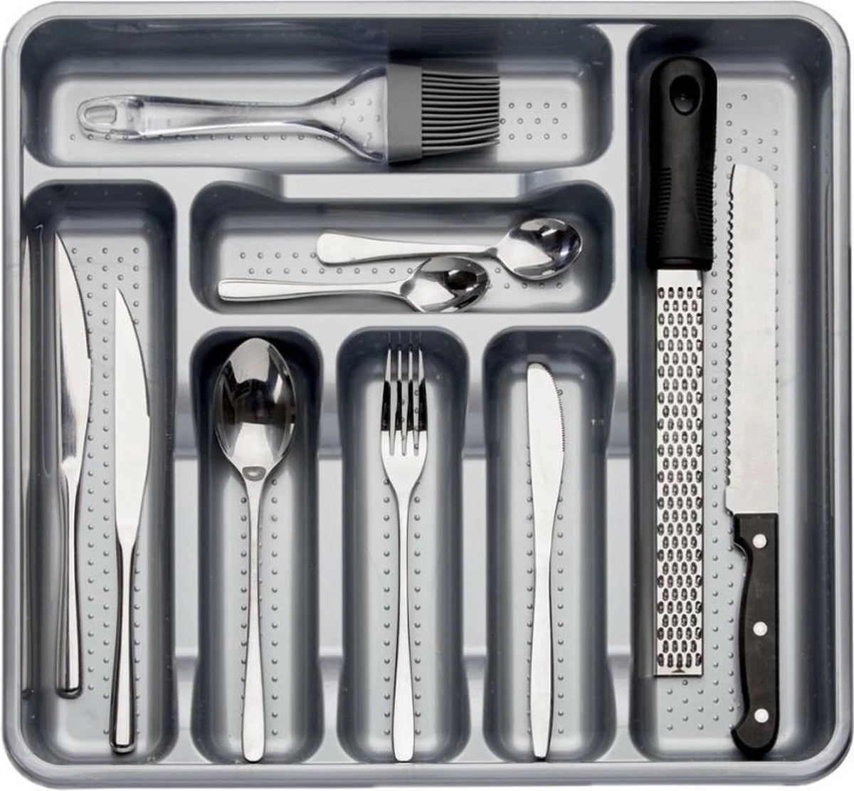 Kunststof Bestekbak/bestekhouder 7-vaks Grijs 42 X 39 Cm - Keukenlade/besteklade Inzetbakken 2 Kunststof Bestekbak/bestekhouder 7-vaks Grijs 42 X 39 Cm - Keukenlade/besteklade Inzetbakken - Afbeelding 2