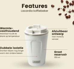 LaCardia Koffiebeker To Go Premium Wit – Thermosbeker – Theebeker – 380ML – Herbruikbaar -Huishoudelijk Serviesgoed 1200x1114