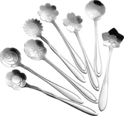 Fako Bijoux® - Bloemen Lepels Set - Theelepel / Koffielepel - 12cm - Zilver - 8 Stuks -Huishoudelijk Serviesgoed 1200x1115