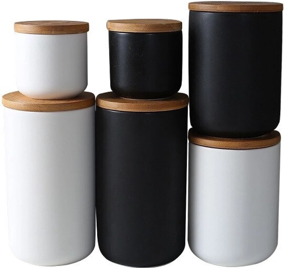 Voorraadpotten Keramiek - Suikerpot 3 Stuks - Deksel Bamboe - Luchtdict Voorraadbussen Potten - Wit 4 Voorraadpotten Keramiek - Suikerpot 3 Stuks - Deksel Bamboe - Luchtdict Voorraadbussen Potten - Wit - Afbeelding 4