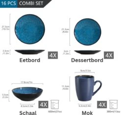 Serviesset – 16 Delig – 4 Persoons – Porselein - Luxe - Blauw -Huishoudelijk Serviesgoed 1200x1143 7