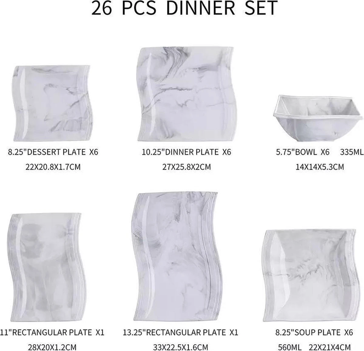 Serviesset 6 Personen - Borden - 26delig - Marmer - Malacasa Flora 2 Serviesset 6 Personen - Borden - 26delig - Marmer - Malacasa Flora - Afbeelding 2