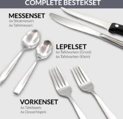 Master Knives 6 Persoons Bestekset (36-delig) - Lepels, Messen, Vorken & Steakmessen - Vaatwasserbestendig - Zilver / RVS 14 Master Knives 6 Persoons Bestekset (36-delig) - Lepels, Messen, Vorken & Steakmessen - Vaatwasserbestendig - Zilver / RVS -Huishoudelijk Serviesgoed 1200x1166