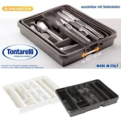 Tontarelli Mixy Verstelbare Bestekbak Met Dubbele Tray B 31,7 Tot 55 X L 41,8 X H7,7 Cm - Antraciet